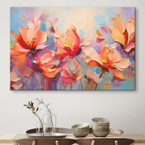 Peinture de fleurs sur fond bleu Tableaux Peinture de fleurs sur fond bleu