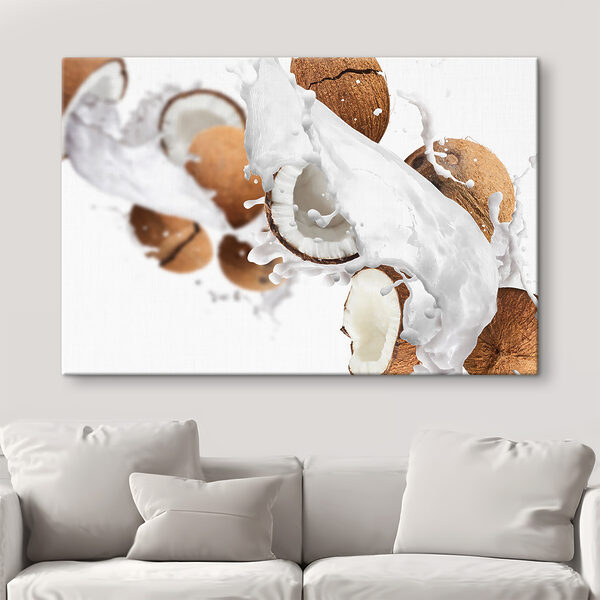 Noix de coco avec éclaboussures de lait Tableaux Noix de coco avec éclaboussures de lait