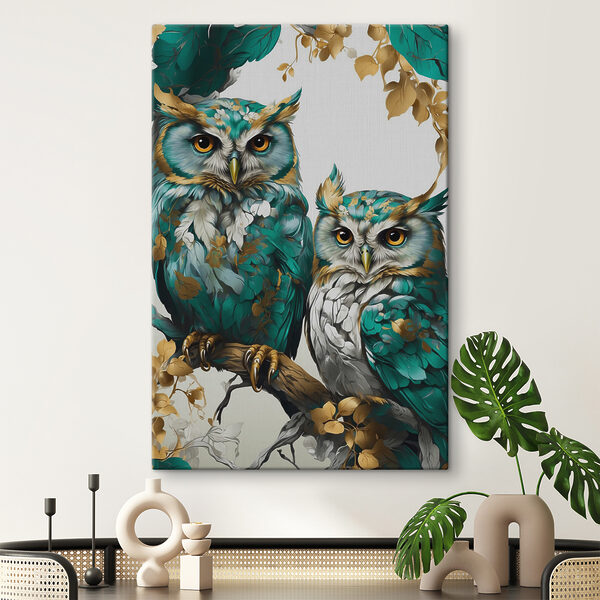 Des chouettes vibrantes se reposent sur une branche Tableaux Des chouettes vibrantes se reposent sur une branche