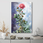 Tableaux Rose rose avec des feuilles en fleur.
