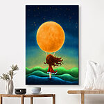 Tableaux Caricature d'une fille en robe rouge debout sur une colline