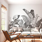 Papier peint Feuilles et fleurs tropicales monochromes