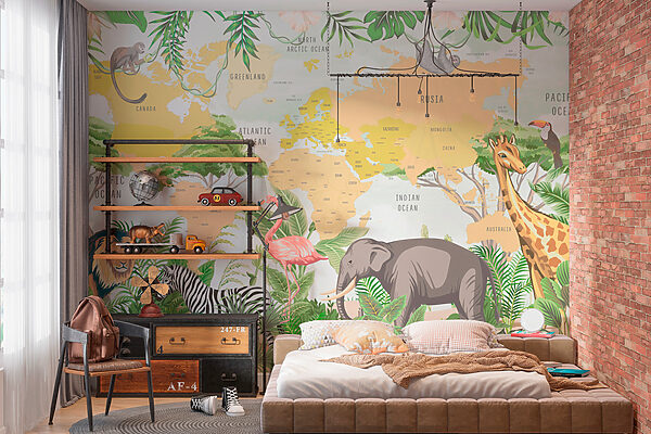 Un éléphant avec des défenses et des plantes Papier peint Un éléphant avec des défenses et des plantes