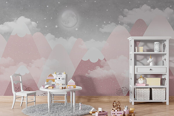 Papier peint Lune et étoiles dans le ciel