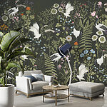 Papier peint Papier peint avec des oiseaux et des fleurs