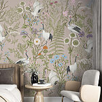 Papier peint Papier peint avec des oiseaux et des fleurs