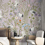 Papier peint Papier peint avec des oiseaux et des fleurs