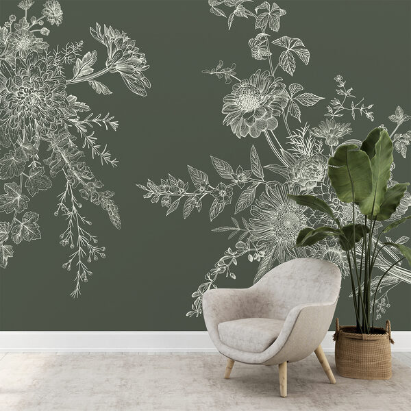 Esquisse florale élégante sur fond sombre Papier peint Esquisse florale élégante sur fond sombre