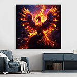 Tableaux Oiseau aux ailes déployées et flammes en arrière-plan