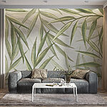 Papier peint Feuilles verdoyantes sur fond pâle