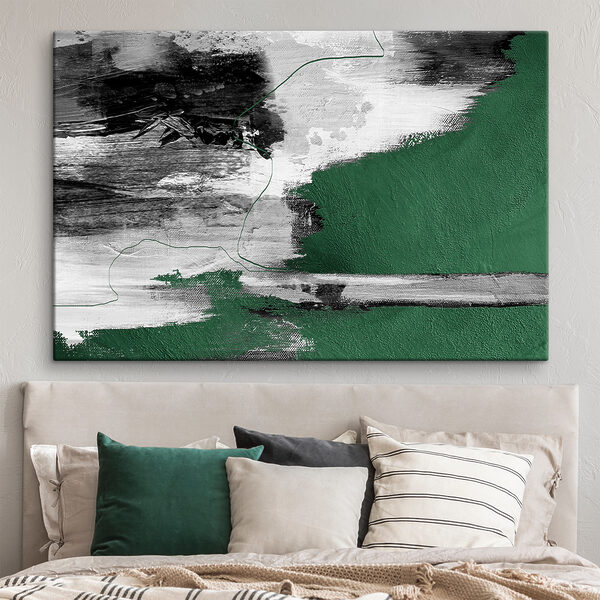 Tableaux Traits de pinceau abstraits en vert et blanc