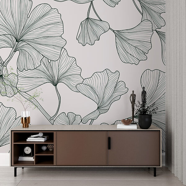 Papier peint Papier peint Élégant motif de feuilles de ginkgo (UGS : w00328v2)