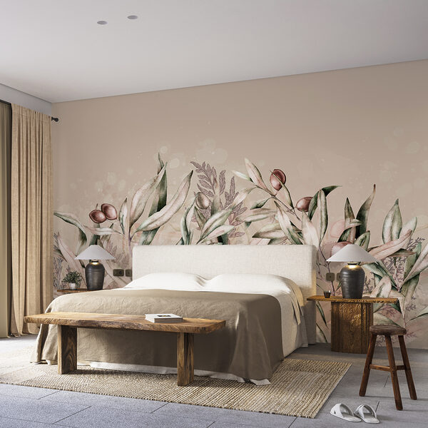 Papier peint Papier peint Rameaux d'oliviers aux couleurs sourdes (UGS : w00407v1)