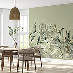 Papier peint Branches d'olivier sur fond vert