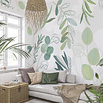 Papier peint Feuille verte sur fond blanc