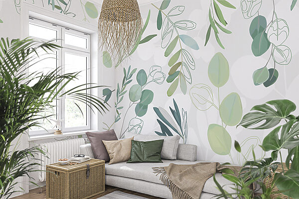 Papier peint Feuille verte sur fond blanc (UGS : w00409) Papier peint Papier peint Feuille verte sur fond blanc (UGS : w00409)