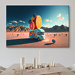 Tableaux Camionnette avec des fruits sur le toit