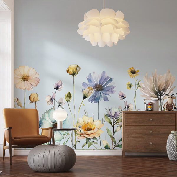 Un jardin d'aquarelles fleurit au printemps Papier peint Un jardin d'aquarelles fleurit au printemps