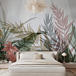 Papier peint Motif floral abstrait avec des feuilles superposées.