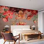 Papier peint Fleurs éclatantes sur toile rustique.