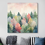 Tableaux Forêt colorée représentée à l'aquarelle.