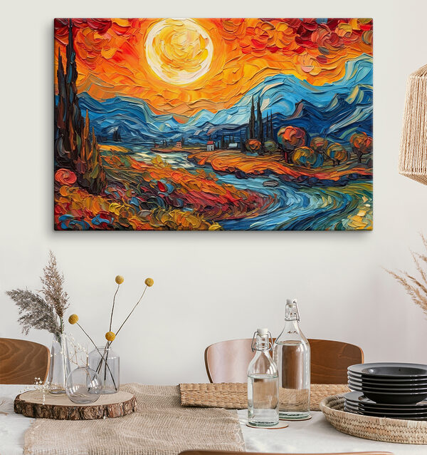 Coucher de soleil vibrant sur un paysage coloré Tableaux Coucher de soleil vibrant sur un paysage coloré