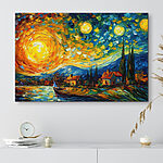 Tableaux Ciel vibrant et tourbillonnant au-dessus d'un village.
