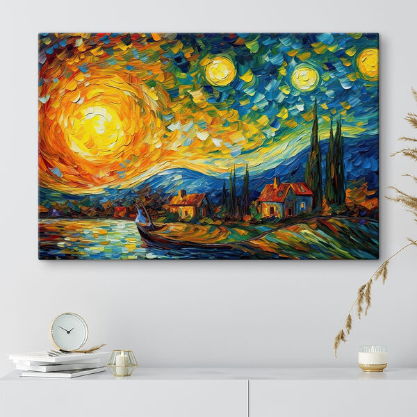 Ciel vibrant et tourbillonnant au-dessus d'un village Tableaux Ciel vibrant et tourbillonnant au-dessus d'un village