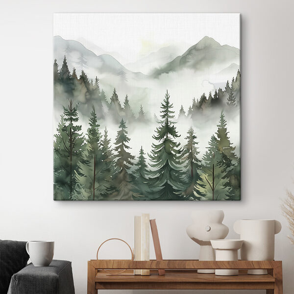 Forêt brumeuse avec vue sur les montagnes Tableaux Forêt brumeuse avec vue sur les montagnes