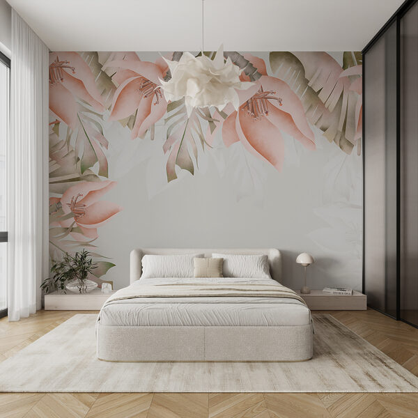 Papier peint Bordure florale avec des pétales roses doux (UGS : w00478) Papier peint Papier peint Bordure florale avec des pétales roses doux (UGS : w00478)