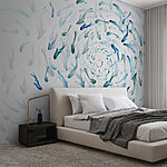 Papier peint Groupe de poissons nageant en spirale