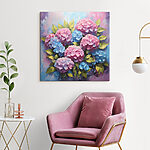 Tableaux Peinture de fleurs d'hortensia roses et bleues