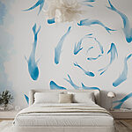 Papier peint Groupe de poissons bleus