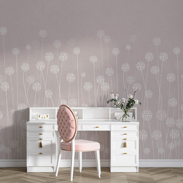 Fleurs blanches sur fond gris Papier peint Fleurs blanches sur fond gris