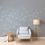 Papier peint Fleurs blanches sur fond gris