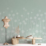 Papier peint Fleurs blanches sur fond vert