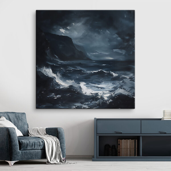 Les vagues sombres s'écrasent sous un ciel de tempête Tableaux Les vagues sombres s'écrasent sous un ciel de tempête