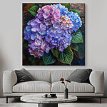 Tableaux Hortensias vibrants avec des feuilles vertes luxuriantes.