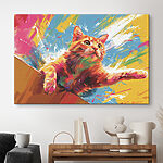 Tableaux Un chat coloré saute à travers les éclaboussures.
