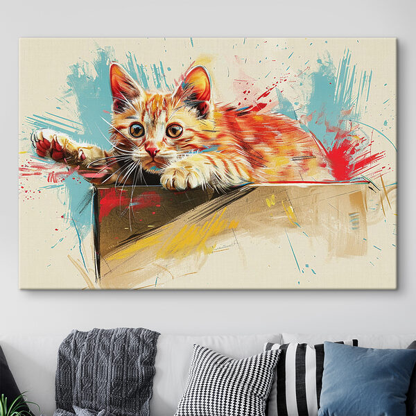 Le chaton s'amuse à sortir de la boîte Tableaux Le chaton s'amuse à sortir de la boîte
