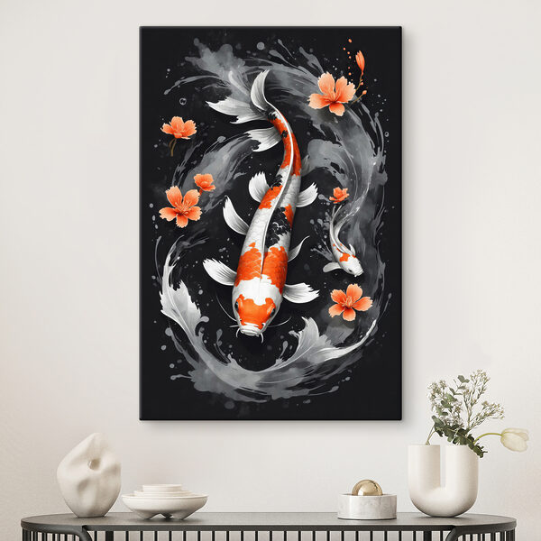 Des poissons koï nagent avec des fleurs d'oranger Tableaux Des poissons koï nagent avec des fleurs d'oranger