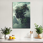 Tableaux Visage d'une personne avec des plantes et des nuages