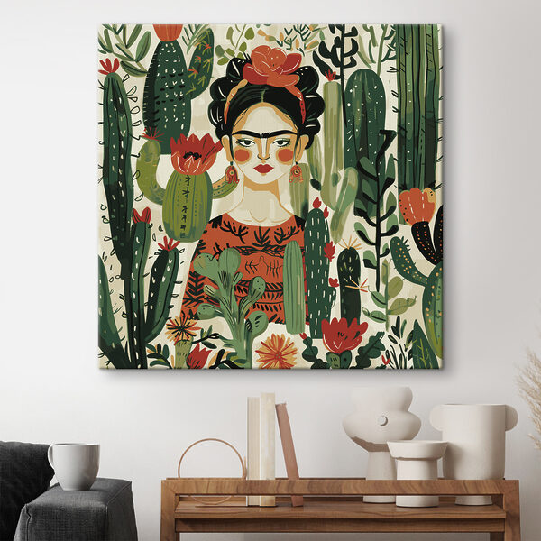 Femme entourée de cactus vibrants Tableaux Femme entourée de cactus vibrants