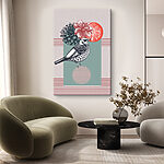 Tableaux Oiseau perché avec couronne florale.