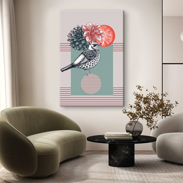 Tableaux Oiseau perché avec couronne florale