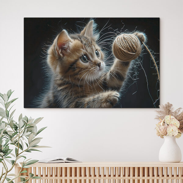 Chaton jouant avec une pelote de laine Tableaux Chaton jouant avec une pelote de laine