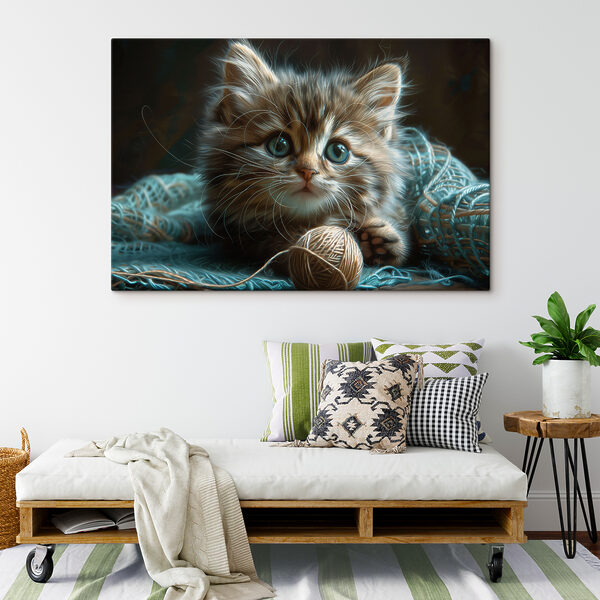 Chaton jouant avec une pelote de laine Tableaux Chaton jouant avec une pelote de laine