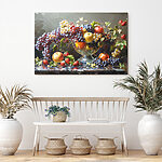 Tableaux Abondance de fruits dans une coupe en cristal.