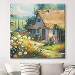 Tableaux Charmant cottage entouré de fleurs éclatantes.