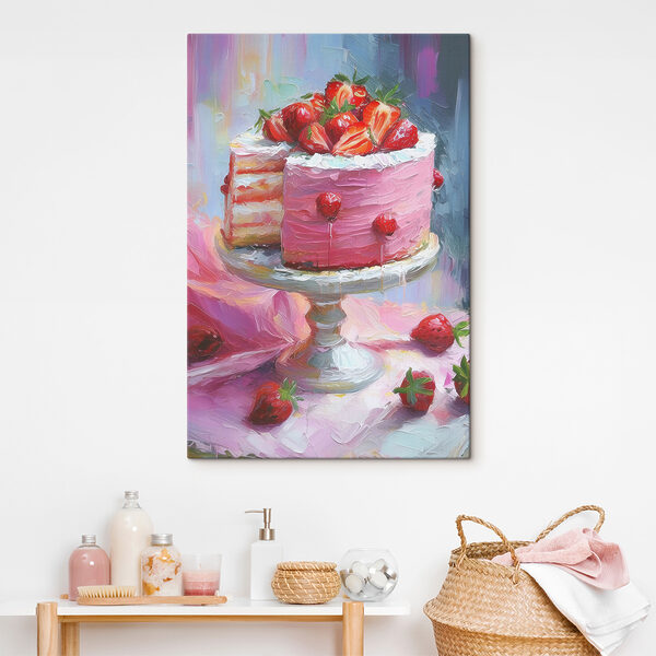 Peinture d'un gâteau surmonté de fraises Tableaux Peinture d'un gâteau surmonté de fraises